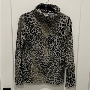 Military, green and black leopard print turtleneck